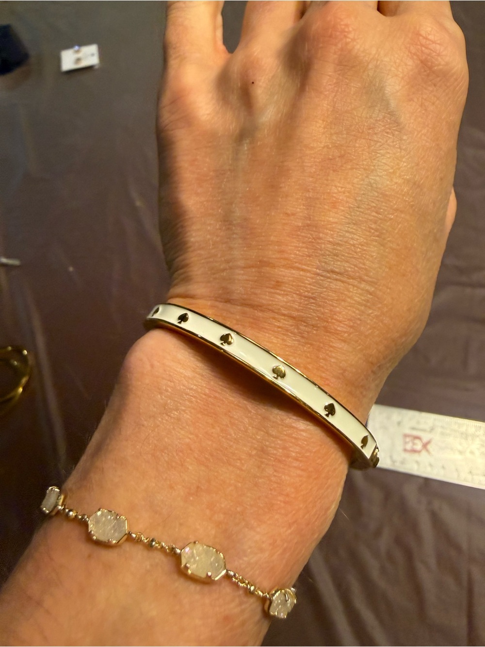 kate spade Spot the Spade Enamel Hinged Bangle Bracelet White Gold - Picture 12 of 12
